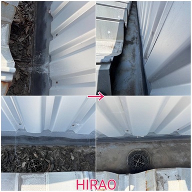 滋賀高島市にて工場様の屋根の樋清掃です。